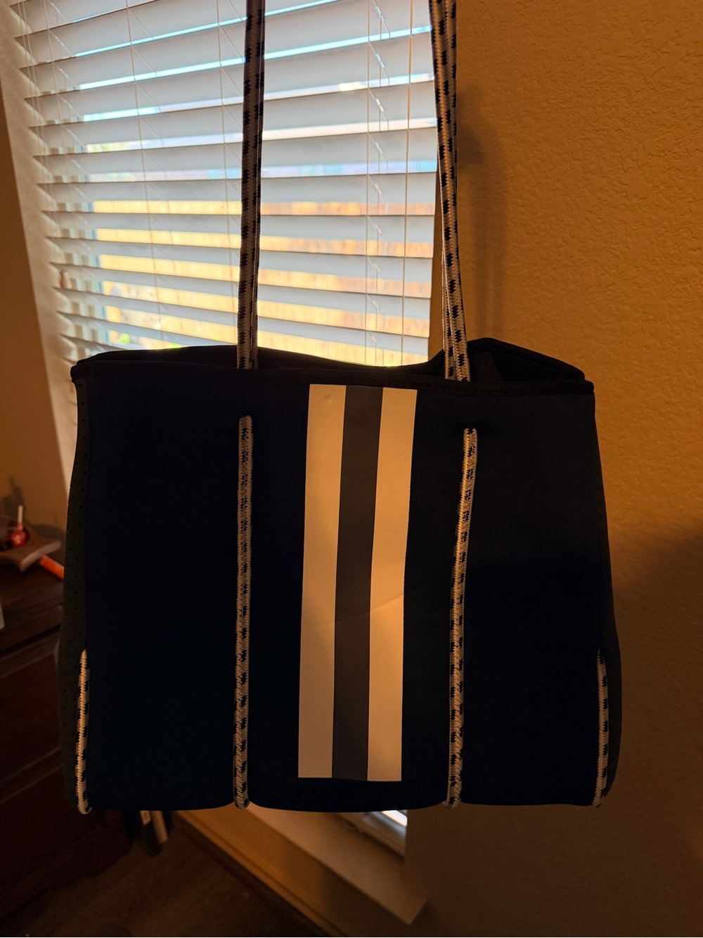 Navy Neoprene Tote Bag with Reflective Stripes